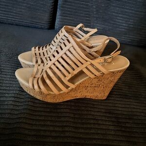Franco Sarto Beige Strappy Wedges
